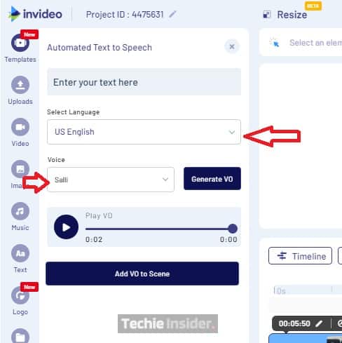 Automated text to speech in InVideo